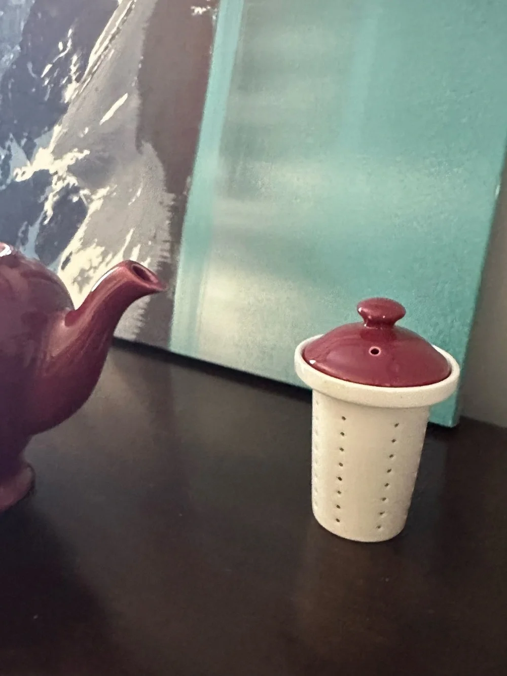 Burgundy Ceramic Teapot with Ivory Rim